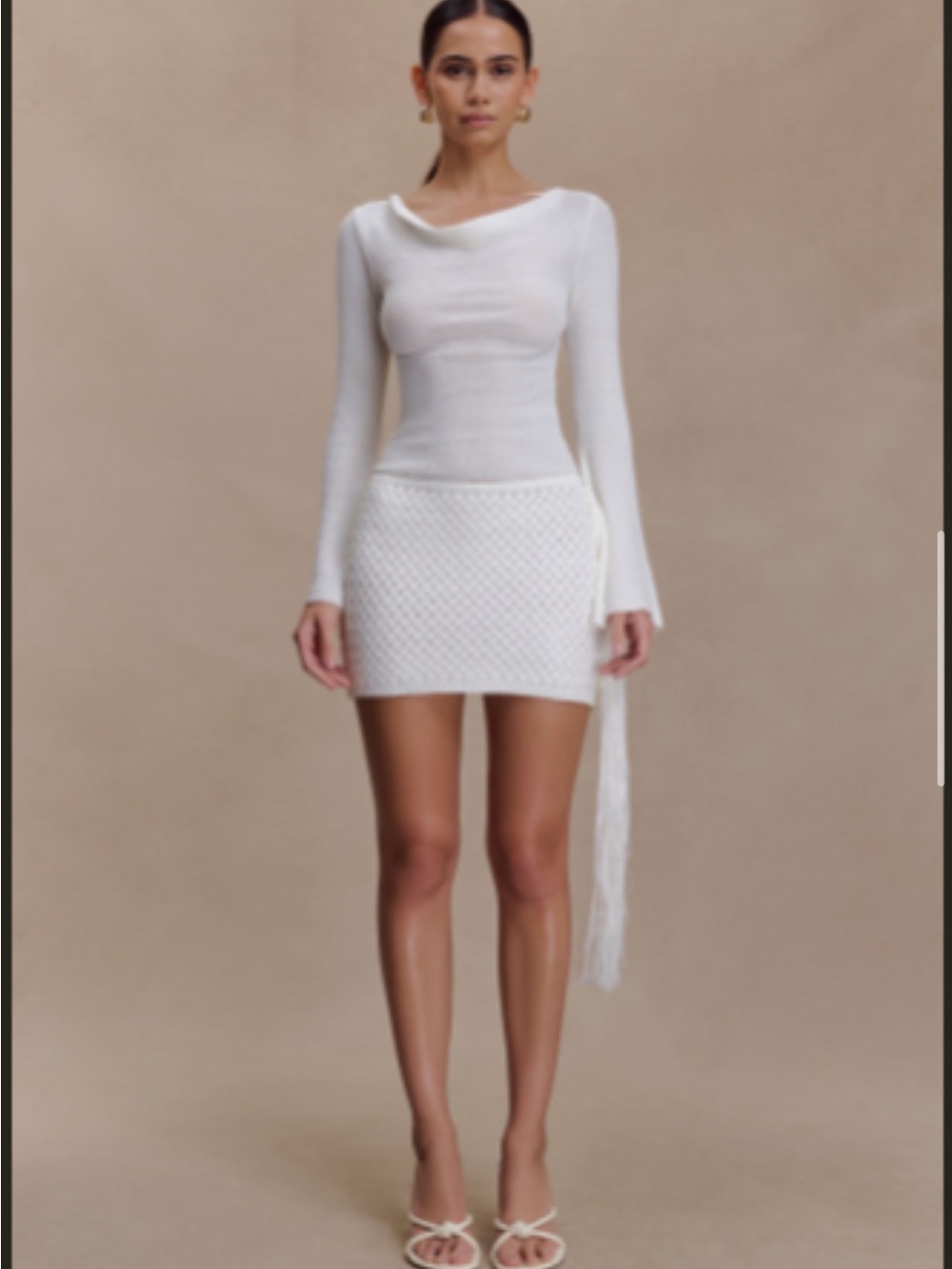 Meshki White Knit Mini Skirt - Textured Cable Detail